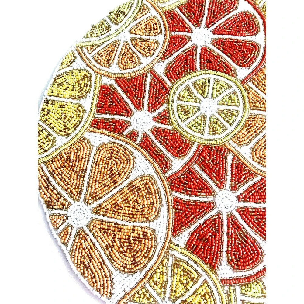 Lemon Orange Fruit Beaded Placemats Charger Tropical Hacienda 15